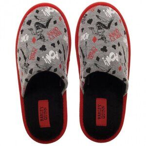 DC Comics Harley Quinn Red and Gray Slippers, Size M (7-8)
